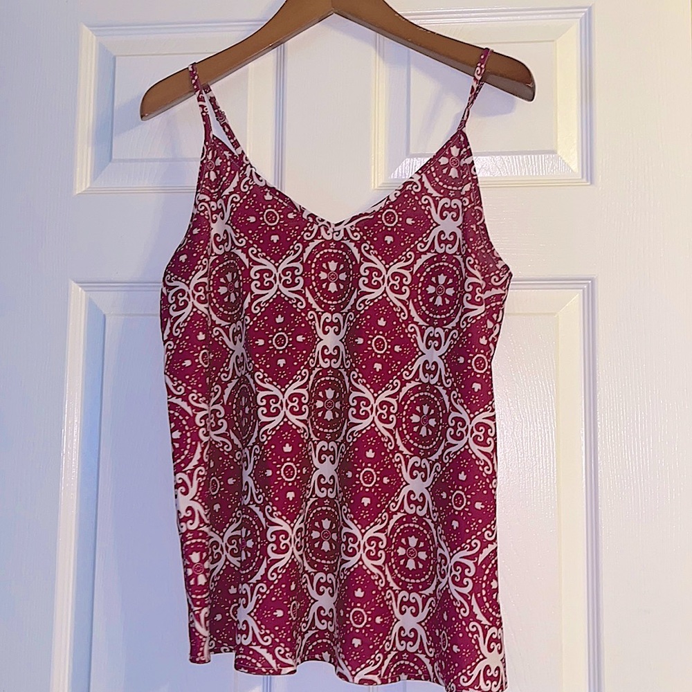 TECREW Magenta & white Mosaic Cami flowy adjustable strap tank top M